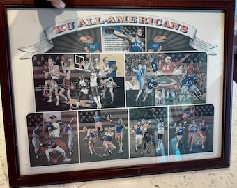 Vtg Framed Kansas University Jayhawks All Americans Print Poster Artist Proof