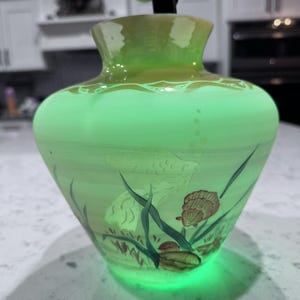 Fenton Custard Uranium Glass Vase Hand Painted - Etsy