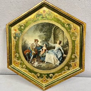 Vintage Victorian florentine gold gilted leaf Italian octagon wall art