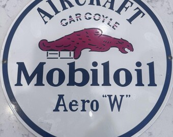 12" vliegtuig Mobiloil Aero "W" Gargoyle porselein emaille bord motorolie PLAAT BH