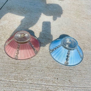 Pair of blue and pink Vintage art deco hobnail depression glass light shade BLHN