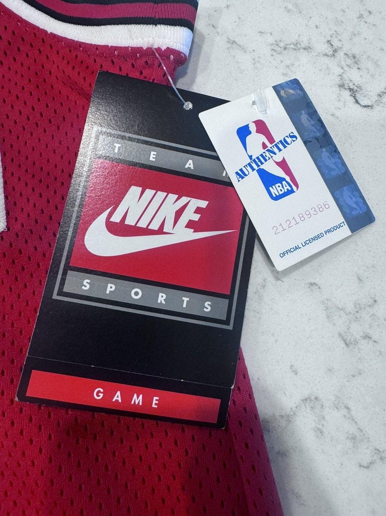NWT Michael Jordan Nike Authentics White Tag Chicago Bulls Red Away Jersey 36 S image 4
