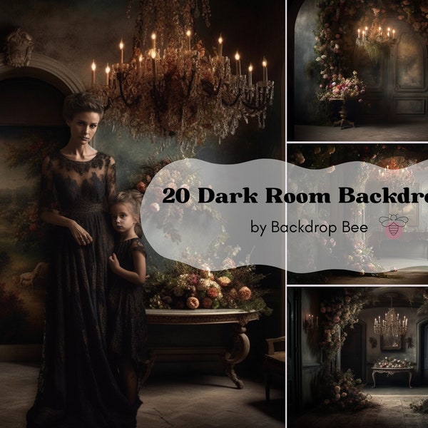 Dark & Moody Flower Room Digital Backdrops, Maternity Digital Backdrops, Fashion Digital Backdrops for Photoshop Composites, Floral Wall
