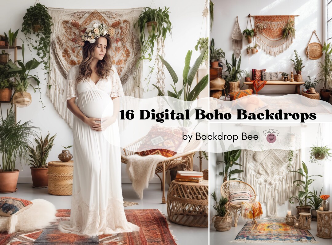 16 Boho Floral Room Digital Backdrops, Maternity Backdrop Overlays ...