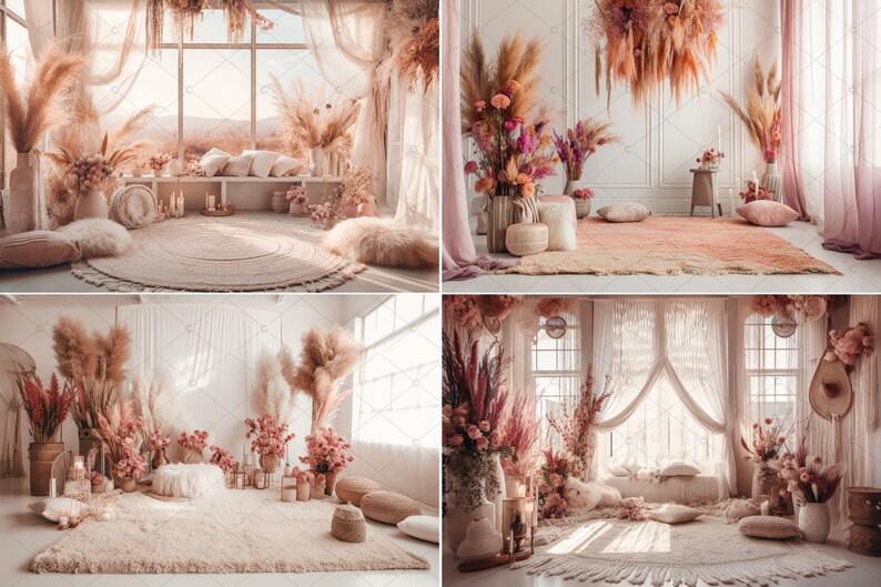 16 Boho Floral Room Digital Backdrops, Maternity Backdrop Overlays ...