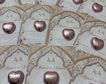Custom Islamic Wedding Favours with Chocolate Heart & Du’a | Personalised Floral Card | Nikah Mehndi Walima Muslim Gift