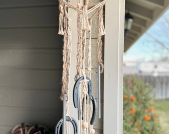 Hoefijzer Wind Chime, Handgemaakt, Macrame, Western Decor, Rustiek, Patio Decor, Lente Decor, Ranch Home, Tuin, Boho, Unieke Geschenken, Boerderij