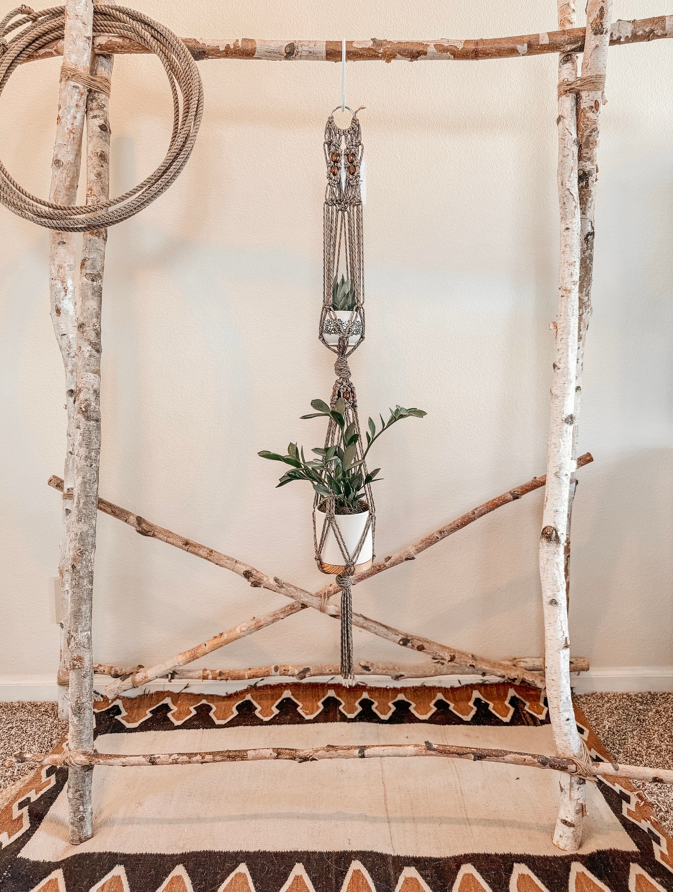 Macrame Plant Hanger “Double Mocha”, Rustic, Boho, Indoor Plants, Patio Decor, Paracord, Plant Mom, Plant Lover, Macrame Decor
