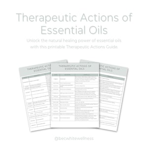 Essential Oils Therapeutic Actions Guide | Printable Aromatherapy Reference Chart | Natural Wellness PDF | Instant Download