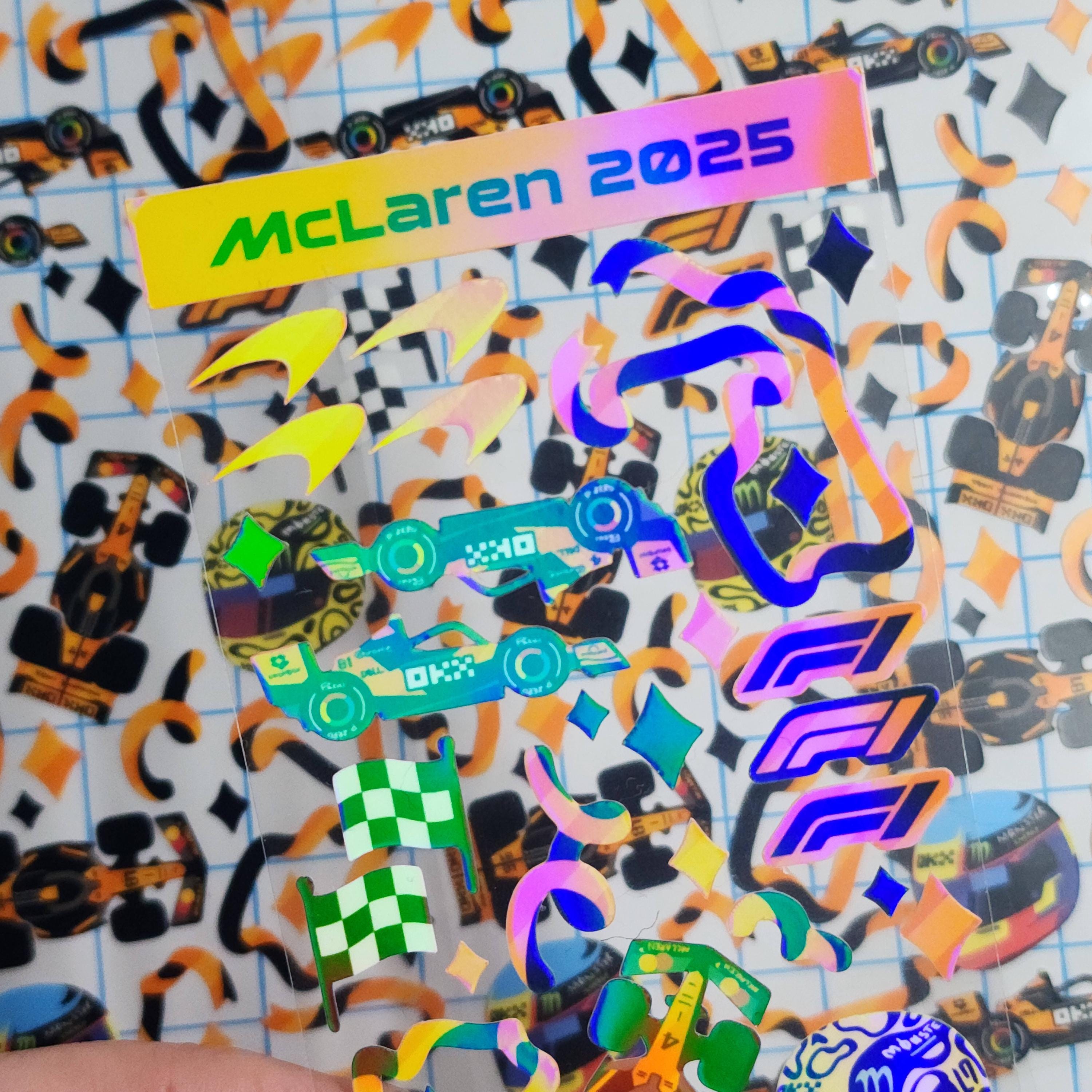 Foglio di adesivi olografici decorativi del team McLaren di Formula 1 / Lando Norris 4 e Oscar Piastri 81