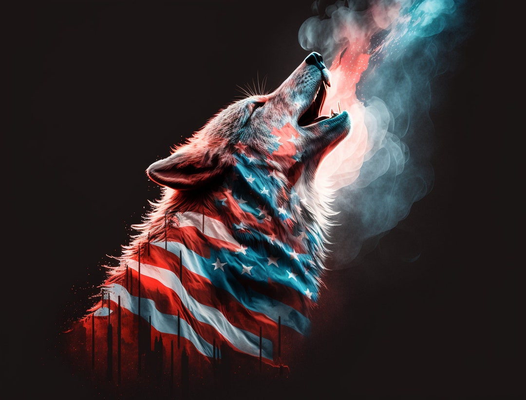 Howling Wolf American Flag Digital Download. AI Generated Art - Etsy