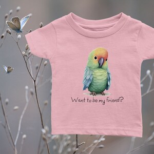 Niedliches Baby Papagei Junge Mädchen Baby/Kleinkind Rundhals T-shirt. 100% Baumwolle. Ein tolles Geschenk zur Geburt.