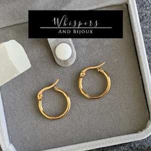 20mm Golden Hoops | 18k Gold Plating | Hypoallergenic Stainless Steel | Nickel Free | Modern Boho Minimalist | Thickness 2mm | Small Hoops