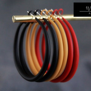 50mm Big Colored Hoops | Large Earrings | 3 Colors Black Red or Mustard | Latch Back | Sterling Silver Pin | Thickness 4mm | Large Hoops