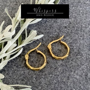 15mm Golden Hoops | 18k Gold Plating | Hypoallergenic Stainless Steel | Nickel Free | Simple Modern Minimalist | Thickness 2mm | Tiny Hoops