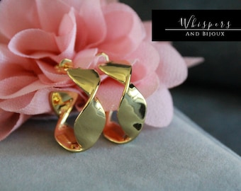 25 mm Chunky Halb Hoops | Gedrehte Wrap Creolen | Ohrstecker Creolen | 750er Gold | Ohrstecker | Moderne Boho Original | Stärke 10 mm | Kleine mittlere Creolen