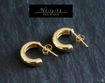15x19mm Chunky Halbe Creolen | C Form Creolen | Ohrstecker Creolen | Offene Creolen | 750er Gold | Moderne Boho Original | Stärke 4mm | Kleine Creolen