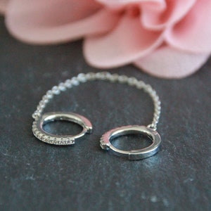 Two Hole Earrings | Handcuff Earrings | Double Hoop Chain Earrings | Brass | Cubic Zirconia | Platinum | 90~96mm long | Hoop 15mm | 1 Piece