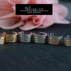13mm Textured Huggies | Chunky Stainless Steel Hoop Earrings | Bi Metal or Gold or Silver | Hypoallergenic | Shiny | Tiny Hoops