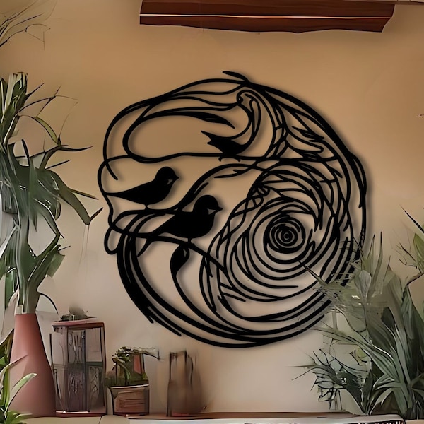 Spiraling Birds on Branch Metal Wall Art | Metal Wall Decor | Outdoor Metal Wall Art | Large Wall Art | Metal Bird Wall Art | Living Room