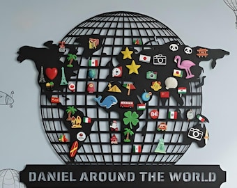 Mapa GlobeAdventure – Tablero magnético metálico personalizado para viajes por el mundo