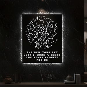 Mapa estelar LED personalizado: arte de parede de metal com céu noturno personalizado