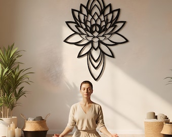 Arte de pared de metal con flor de loto: decoración bohemia zen para el hogar