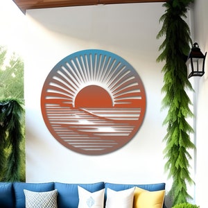 Radiant Sunrise: Art Deco Metal Sun Wall Art | Coastal Large Metal Wall Art | Large Metal Wall Art for Outside | Outdoor Metal Art