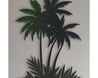 Tropical Palms Metal Wall Art - 2 Shades of green art decor, metal artwork, outdoor metal wall art, silhouettes of palm trees, banana plants