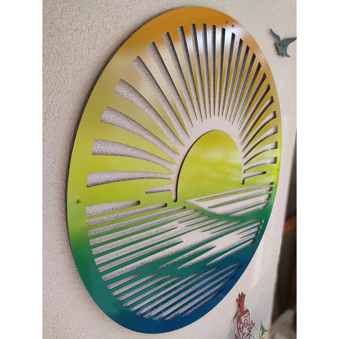 Radiant Sunset Art Deco Metal Sun Wall Art Coastal Large Metal Wall