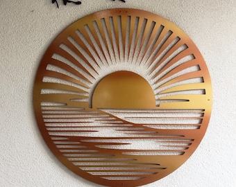 Coastal Large Metal Wall Art |  Custom Color Metal Wall Art | Wall Art Sun | Large Metal Wall Art for Outside | Outdoor Large Metal Art