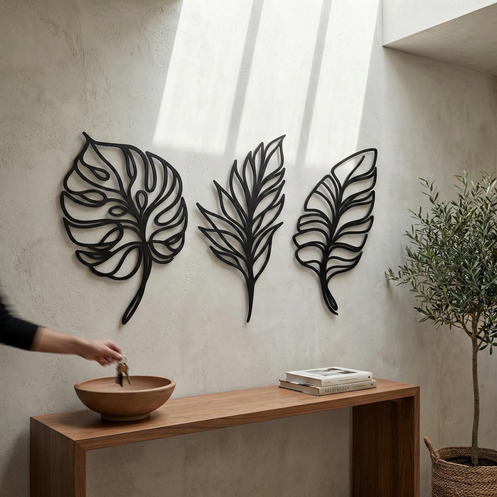 Metal Leaf Wall Art Set – Tropical Triptych, Modern Sculpture - Etsy