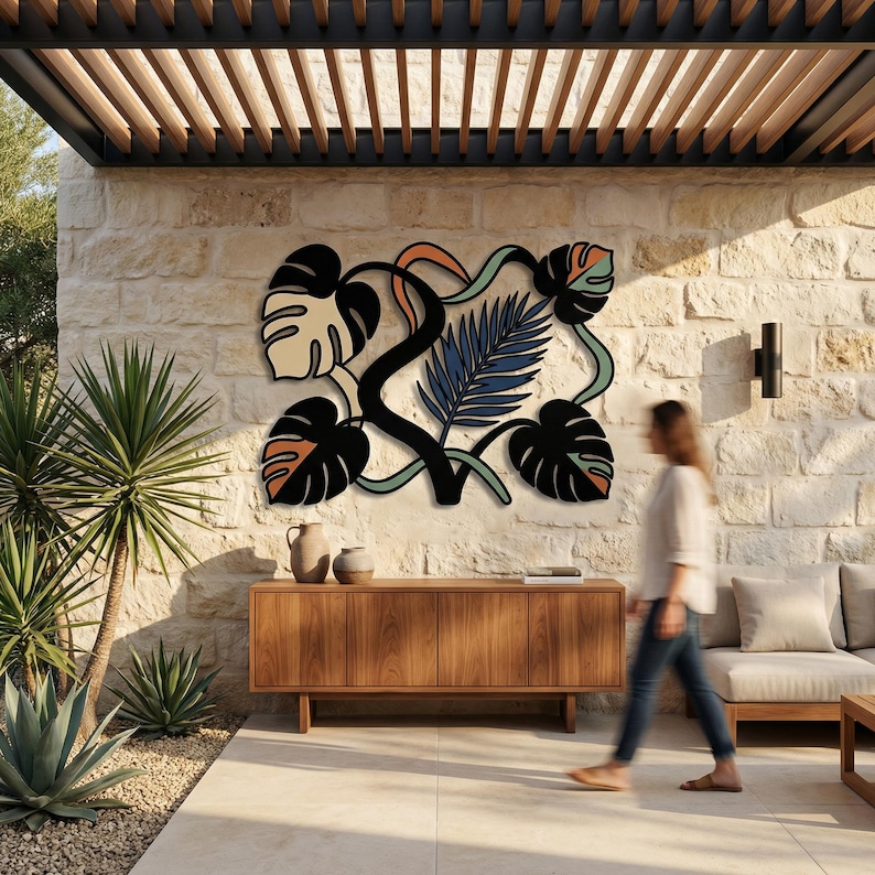 Canopy Weave – Outdoor Large Colorful Tropical Metal Wall Art, Patio ...