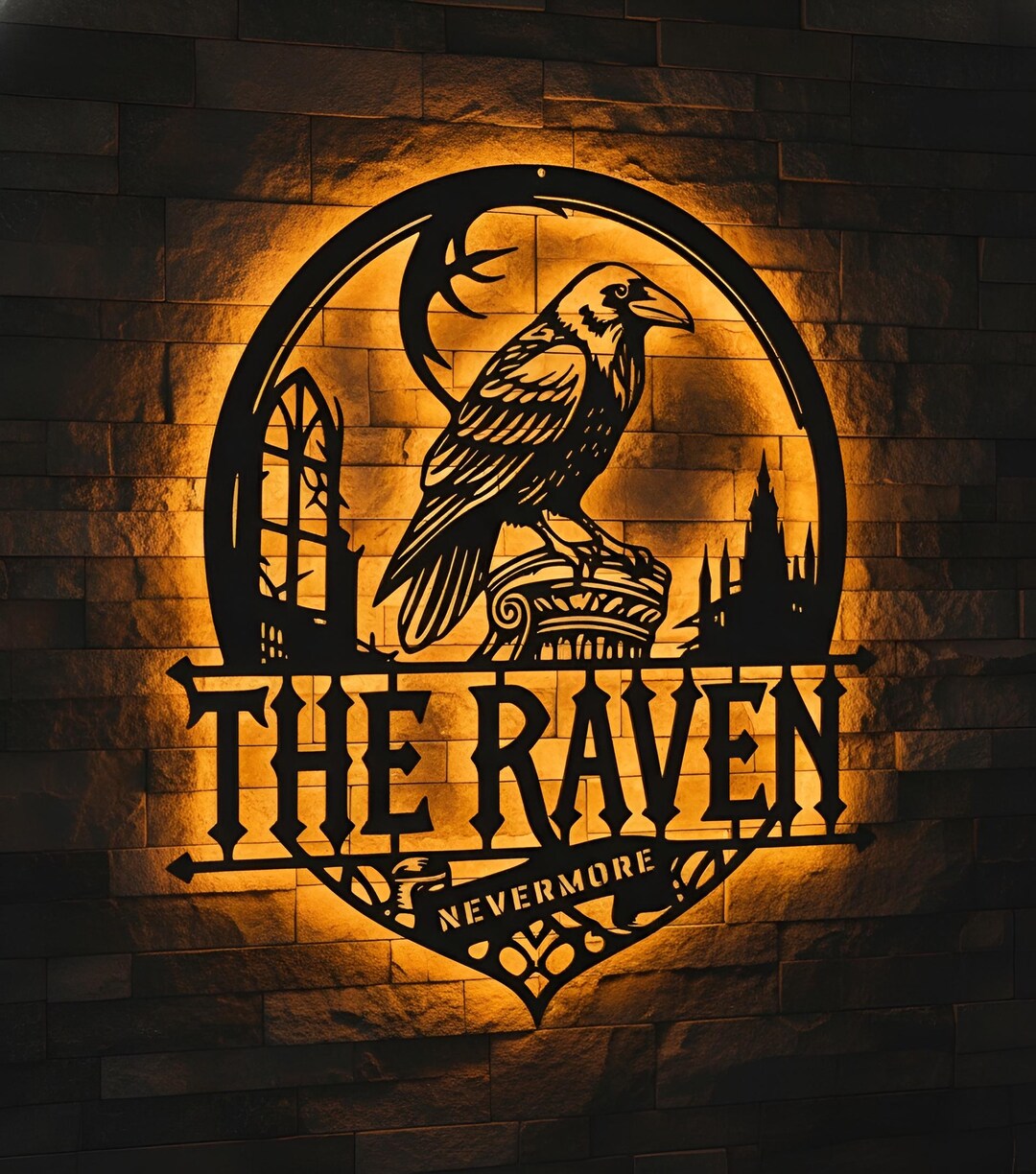 The Raven LED Metal Wall Art | Edgar Allan Poe Gothic Decor - Etsy