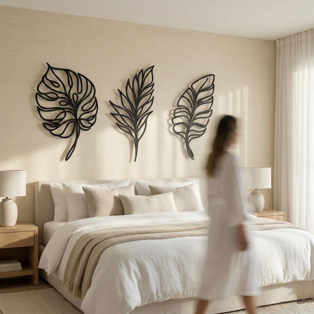Metal Leaf Wall Art Set – Tropical Triptych, Modern Sculpture - Etsy