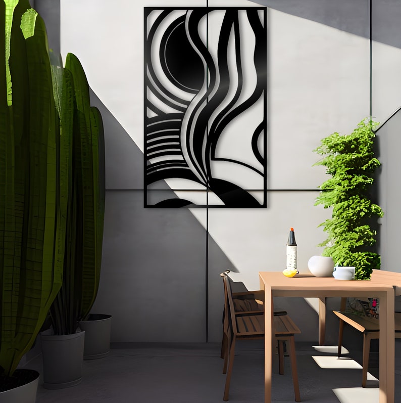 Metal Wall Art Abstract Design with Wavy Lines, Orphism Style, Art Nouveau Influence, Objective Abstraction image 2