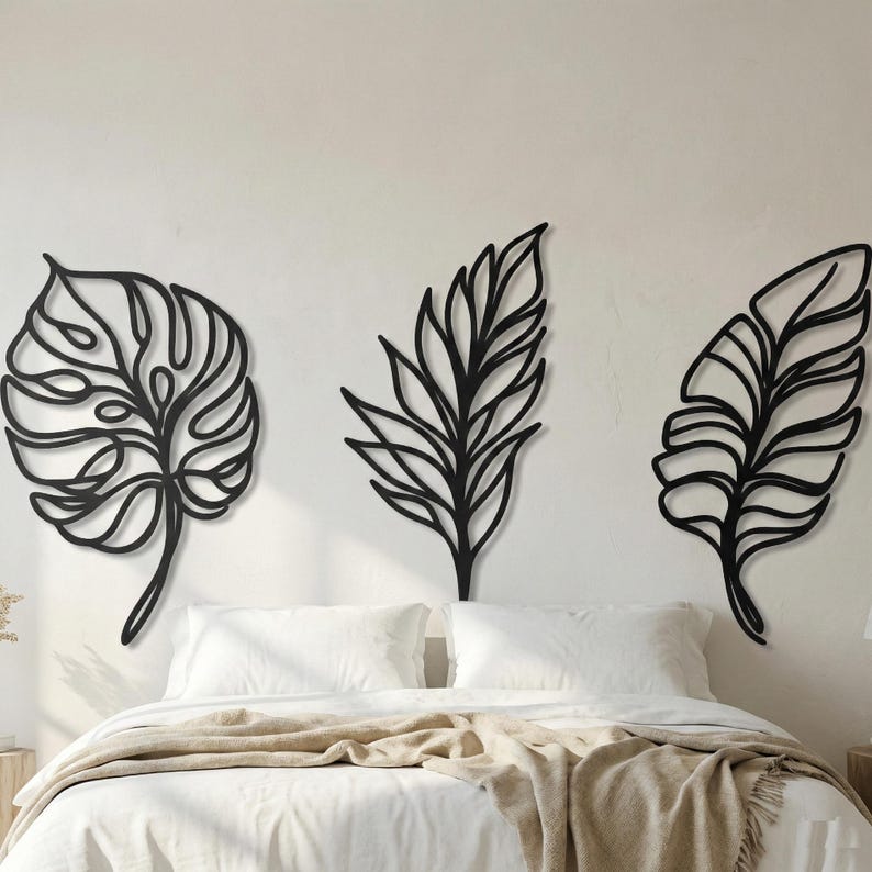 Metal Leaf Wall Art Set – Tropical Triptych, Modern Sculpture - Etsy