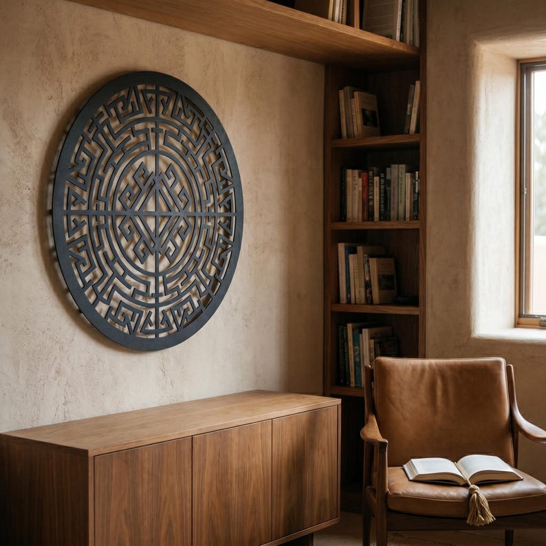 Greek Key Metal Mandala Wall Art – Meander Compass, Boho Entryway Decor ...