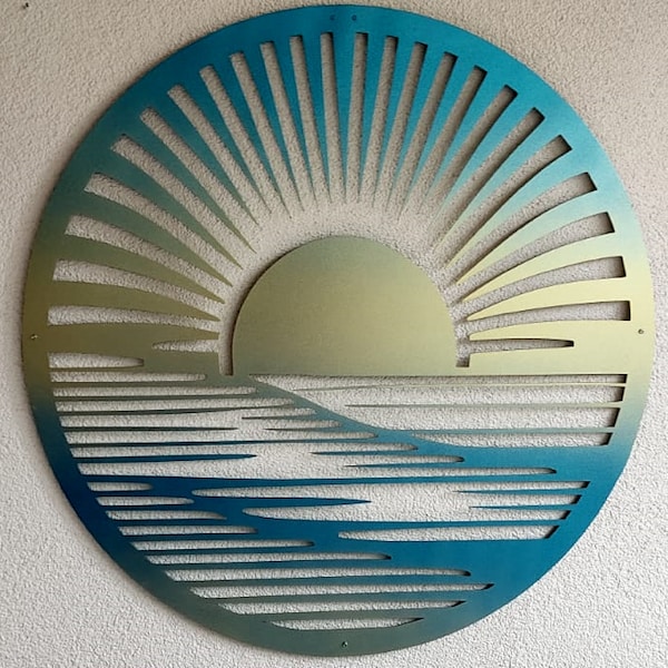 Coastal Große Metall Wand Kunst | Benutzerdefinierte Farbe Metall Wand Kunst | Wandkunst Sonne | Große Metal Wand Kunst für Aussen | Außen Große Metallkunst