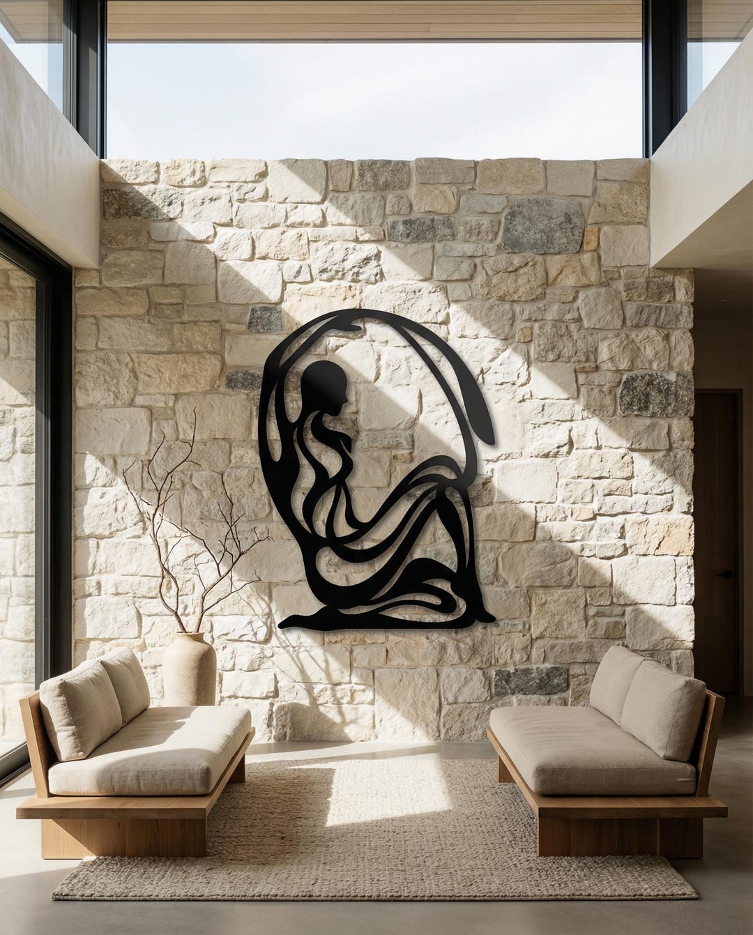 Still Grace – Seated Woman Silhouette Metal Wall Art, Flowing Feminine ...