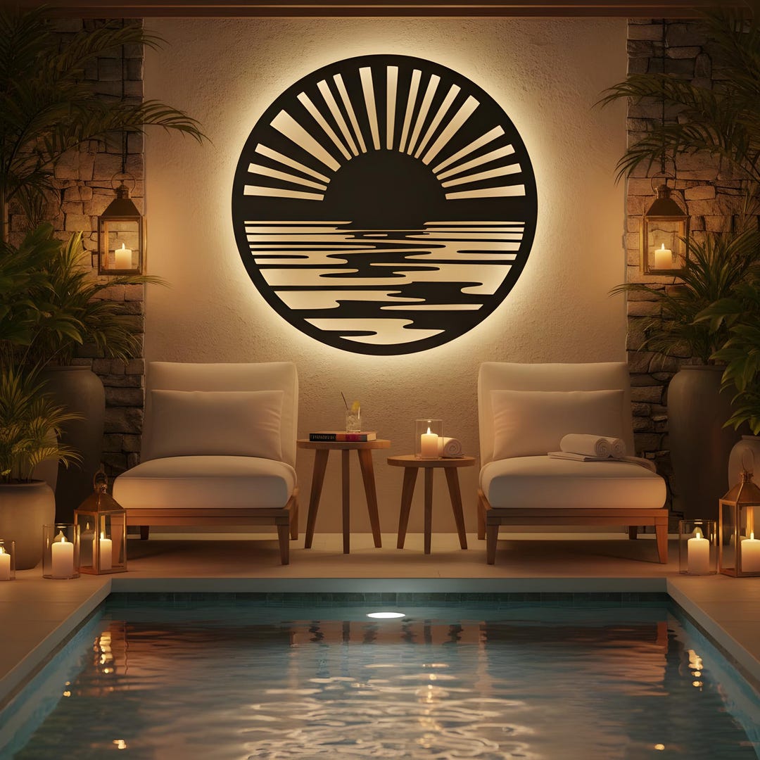 LED Backlit Sunset Metal Wall Art | Coastal Decor - Etsy