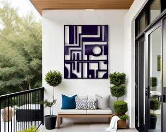 Abstract Metal Wall Art - Harmonious Fusion Shipibo Patterns Meet Bold Lines | Large Metal Wall Art for Outside | Outdoor Metal Art