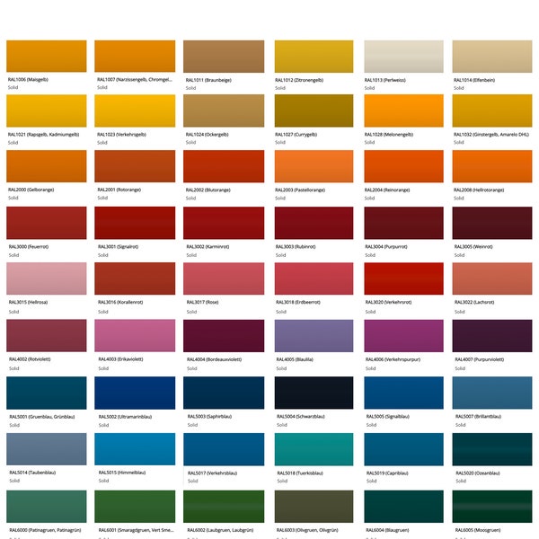 Color Options - Classic Palette with Selected Metallic Shades | Full Metallic and Pearl Shades