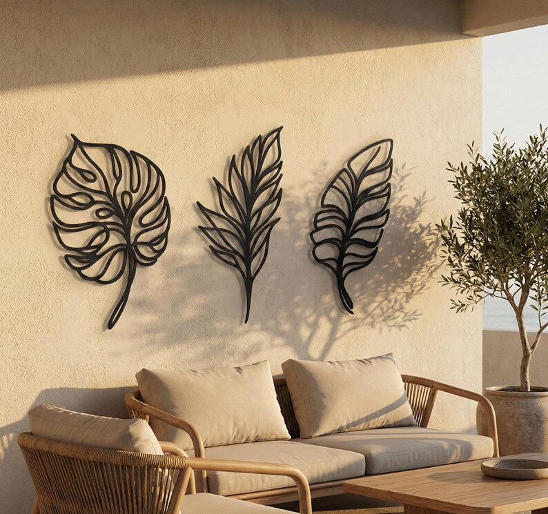 Metal Leaf Wall Art Set – Tropical Triptych, Modern Sculpture - Etsy