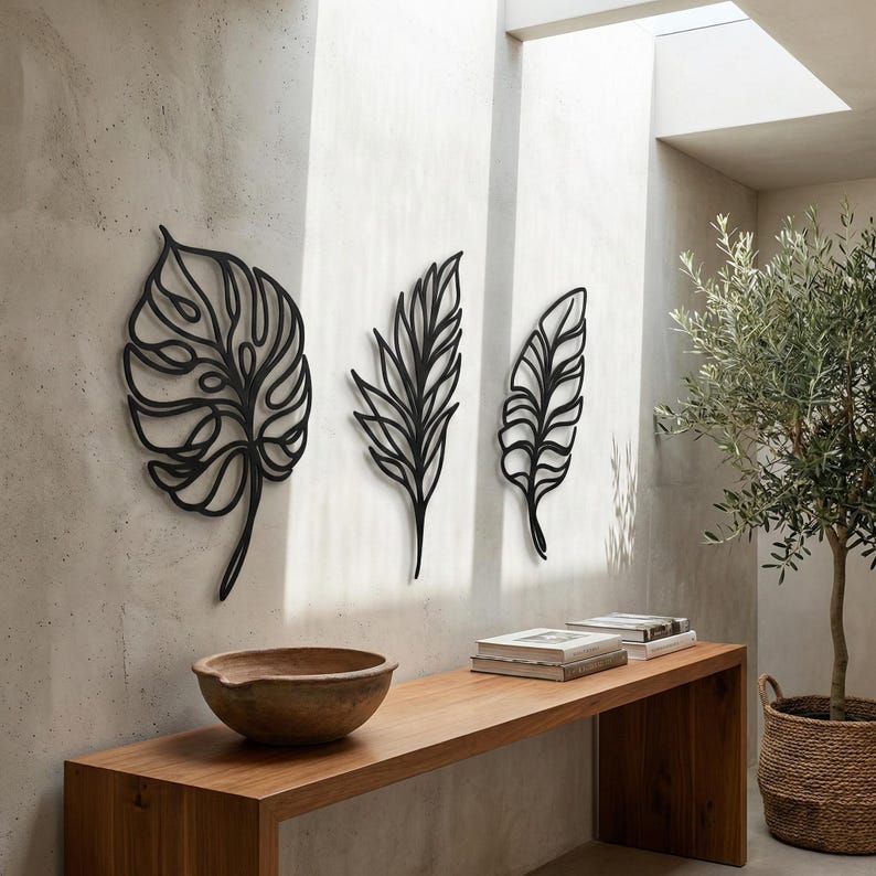 Metal Leaf Wall Art Set – Tropical Triptych, Modern Sculpture - Etsy