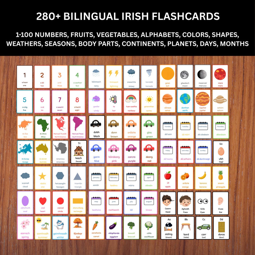 280+ Bilingual Irish English Flashcards Instant Download PDF - Etsy