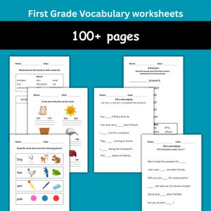 First Grade Vocabulary Worksheets Bundle Set 100+ pages Kindergarten Prek Preschool Montessori Homeschool Teacher Resources PDF Download