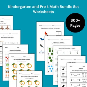 Kindergarten Preschool Math Worksheets Set Bundle Instant Download PDF Printable Nursery Homeschool Montessori Parenting