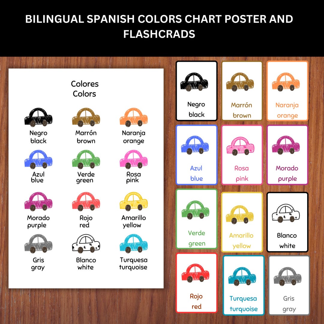 Bilingual Spanish Colors Chart and Flashcards Printable ESL With ...