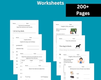 1st Grade Grammar & Writing Worksheets: Homeschool Activity (PDF Downloadable Printables)